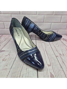 Proxy Blue Women’s Pumps Size 9.5W Blue Silver Striped High Heel Dress Shoes